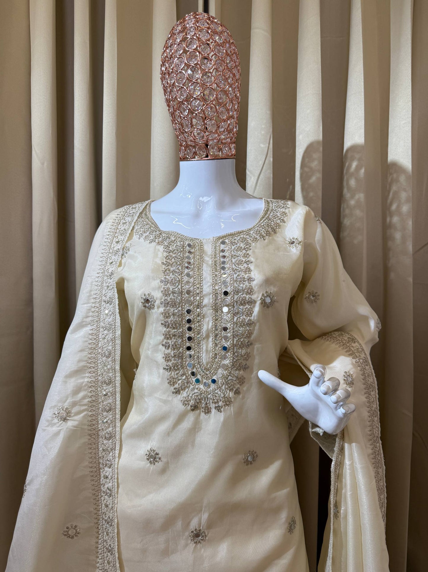 Luxury Embroidered Silk Kurta Palazzo Set with Tassel Detailing
