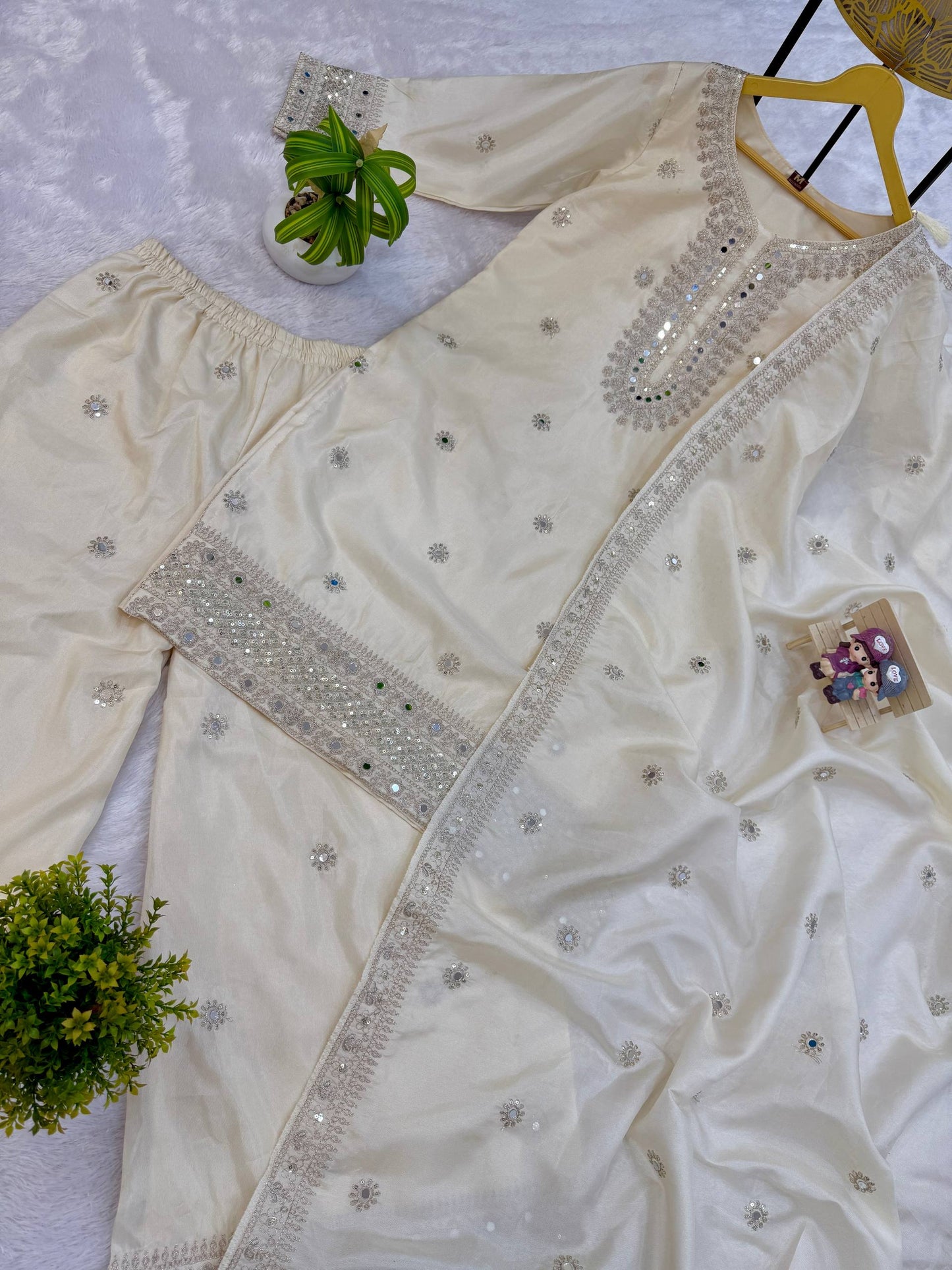 Luxury Embroidered Silk Kurta Palazzo Set with Tassel Detailing
