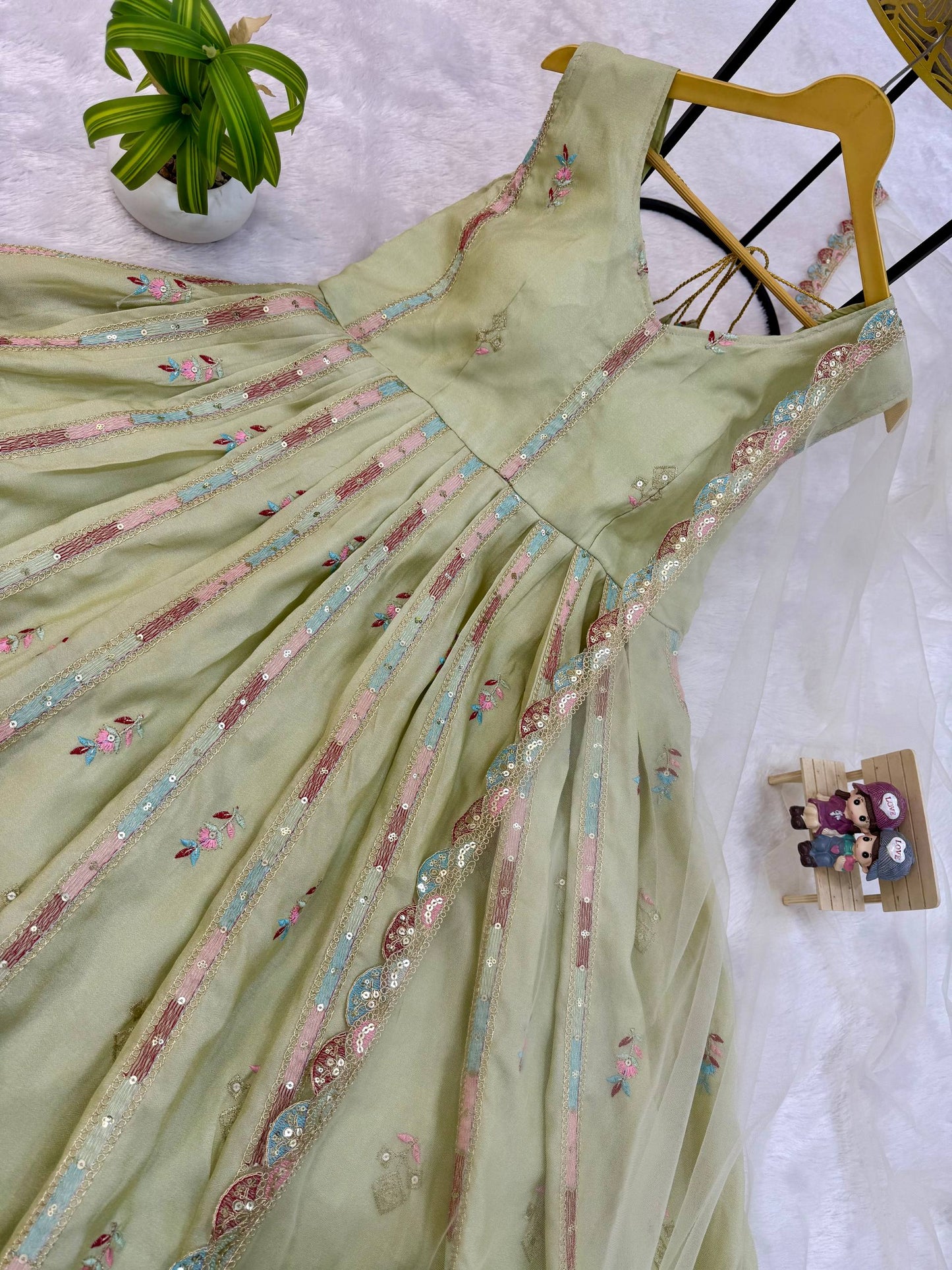 Premium Full Flair Gown &amp; Dupatta Set with Heavy Embroidery on Shimmer Fabric