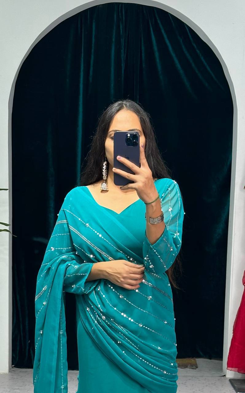 Partywear Pearl Work Lehenga Saree – Ready to Wear