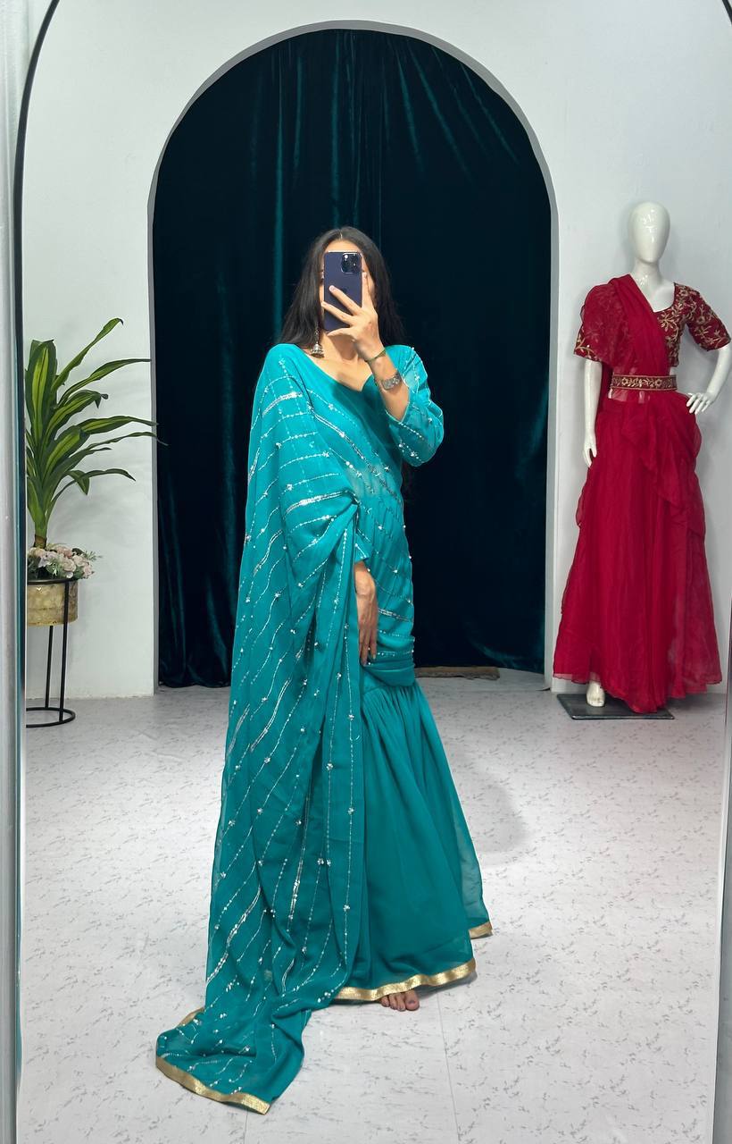Partywear Pearl Work Lehenga Saree – Ready to Wear