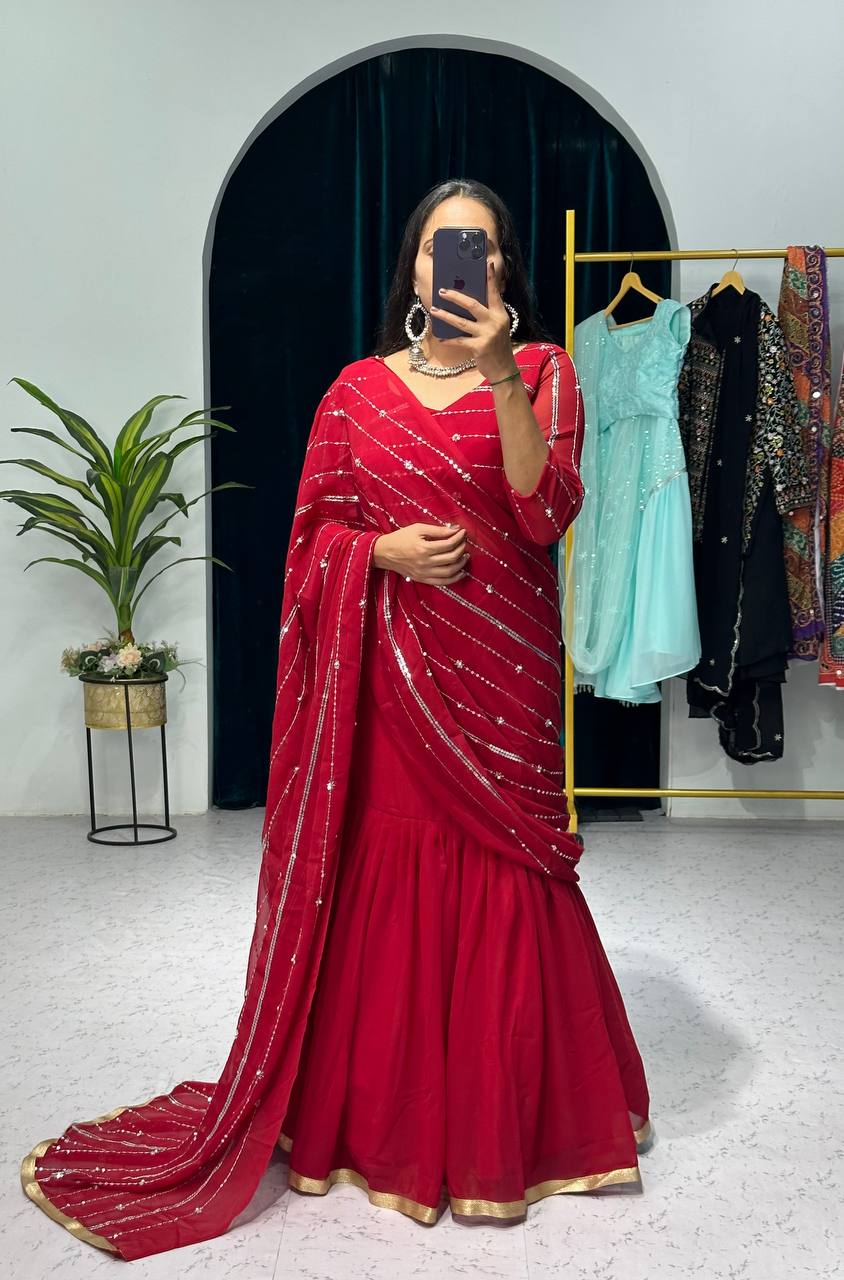 Partywear Pearl Work Lehenga Saree – Ready to Wear