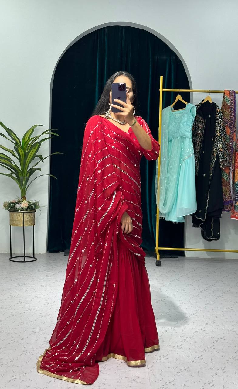 Partywear Pearl Work Lehenga Saree – Ready to Wear