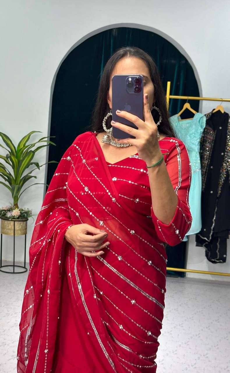 Partywear Pearl Work Lehenga Saree – Ready to Wear