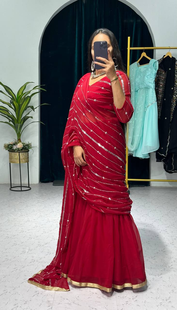 Partywear Pearl Work Lehenga Saree – Ready to Wear
