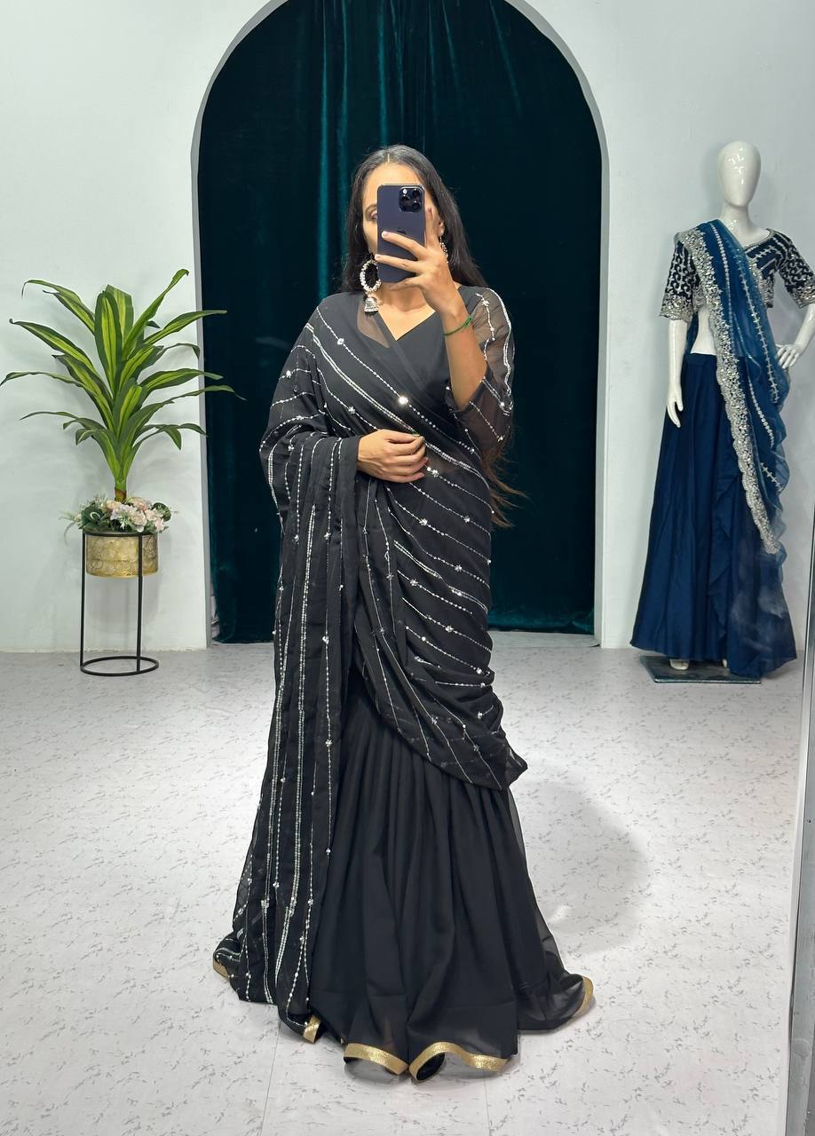 Partywear Pearl Work Lehenga Saree – Ready to Wear