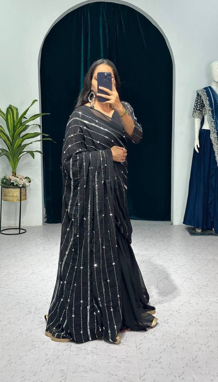 Partywear Pearl Work Lehenga Saree – Ready to Wear