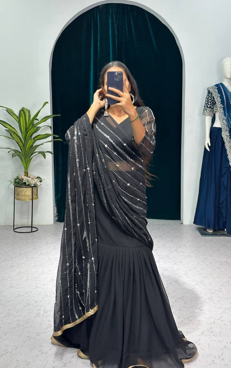 Partywear Pearl Work Lehenga Saree – Ready to Wear