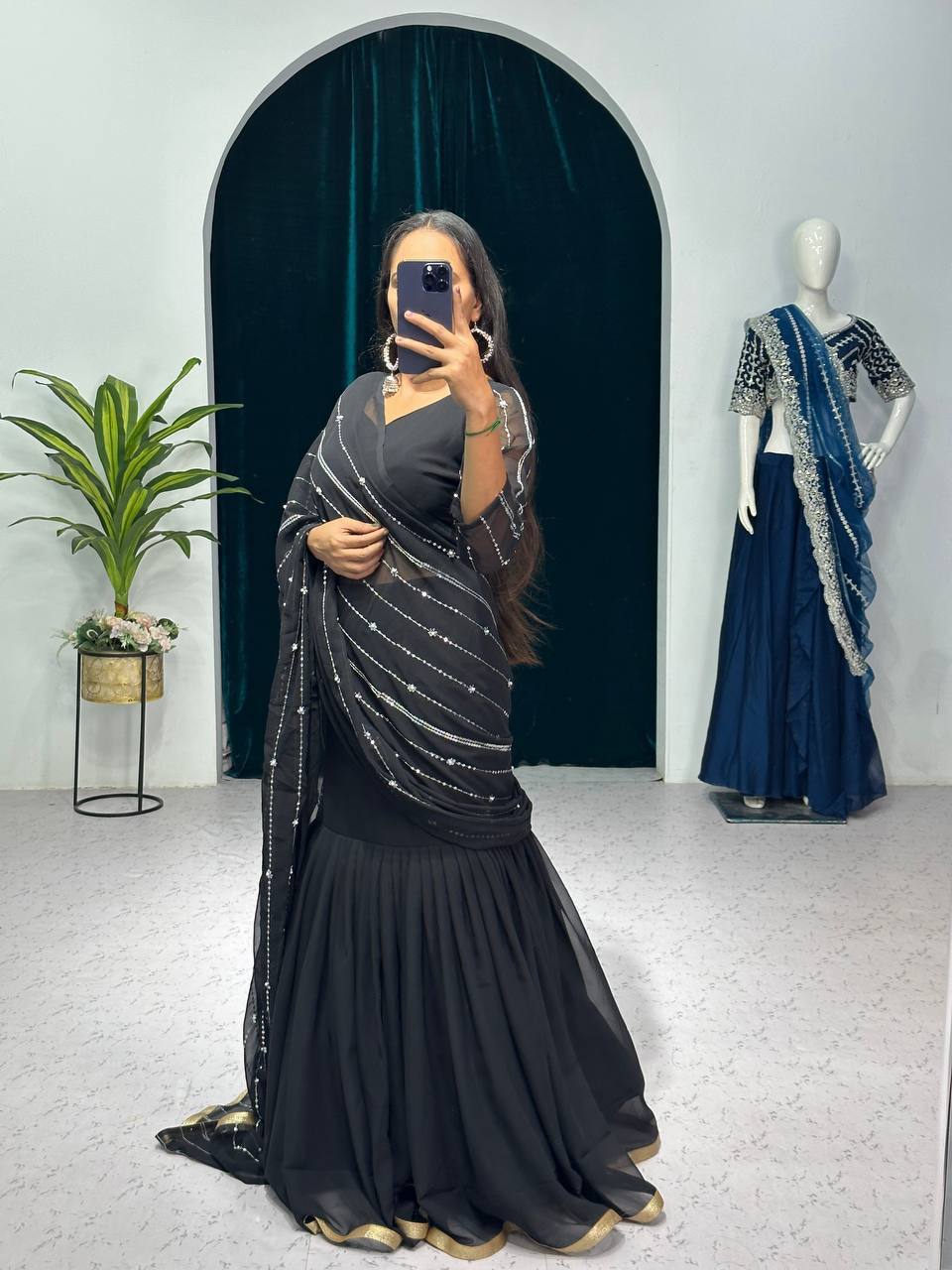 Partywear Pearl Work Lehenga Saree – Ready to Wear