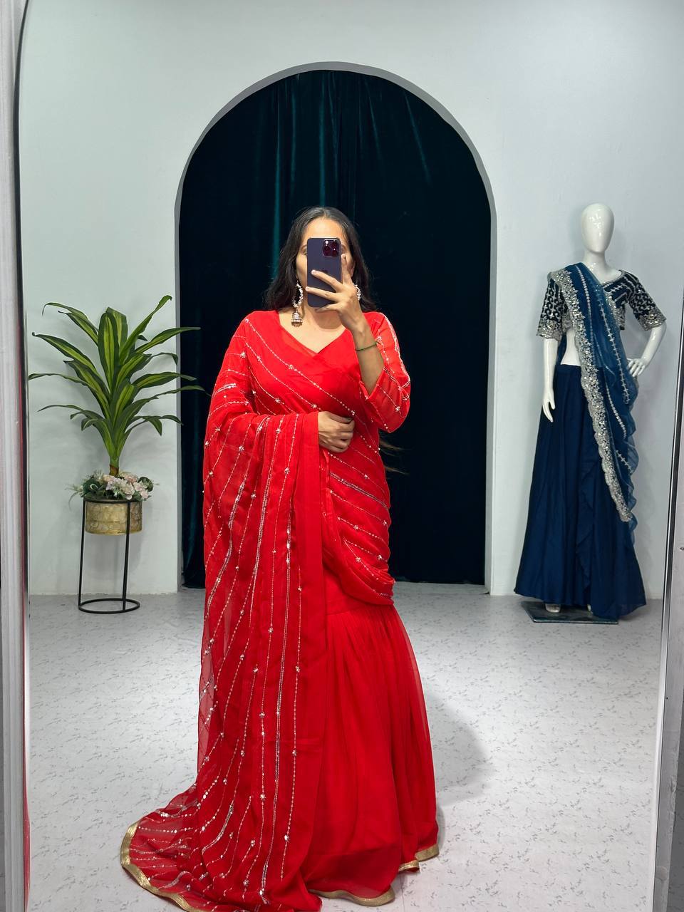Partywear Pearl Work Lehenga Saree – Ready to Wear