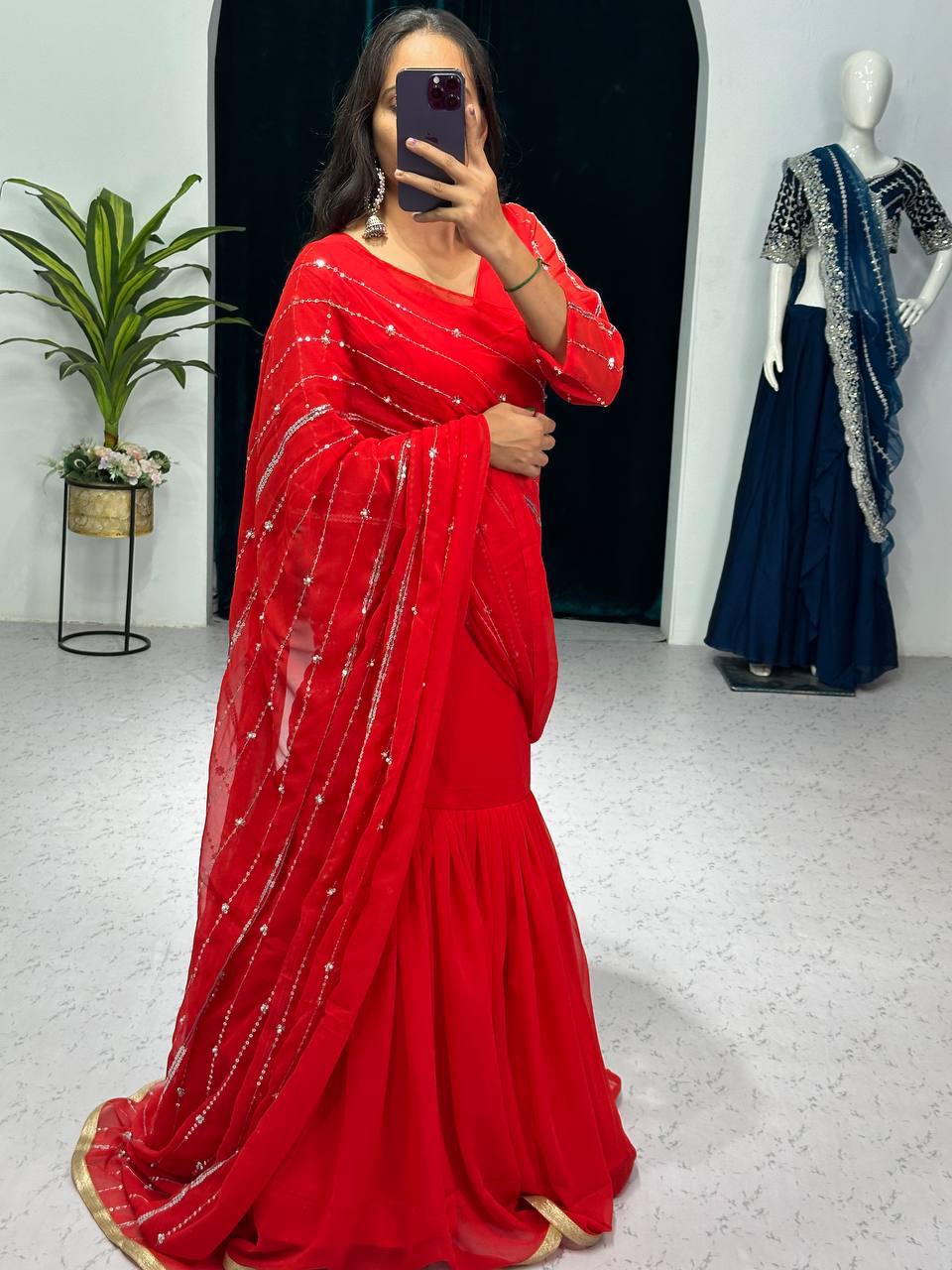 Partywear Pearl Work Lehenga Saree – Ready to Wear