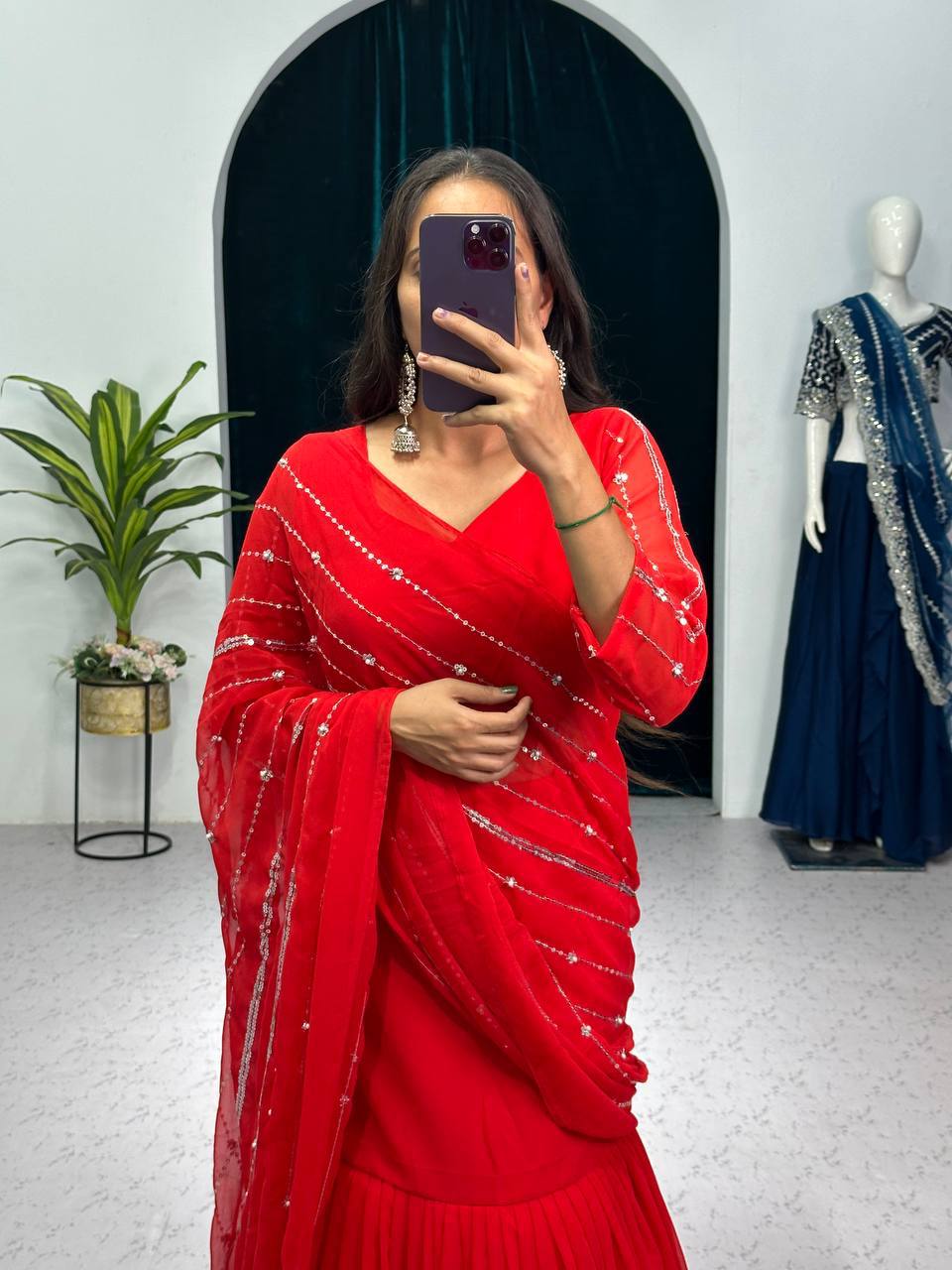 Partywear Pearl Work Lehenga Saree – Ready to Wear