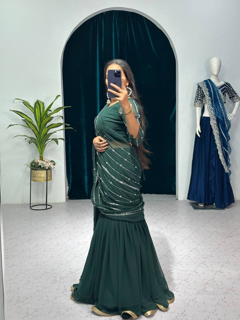 Partywear Pearl Work Lehenga Saree – Ready to Wear