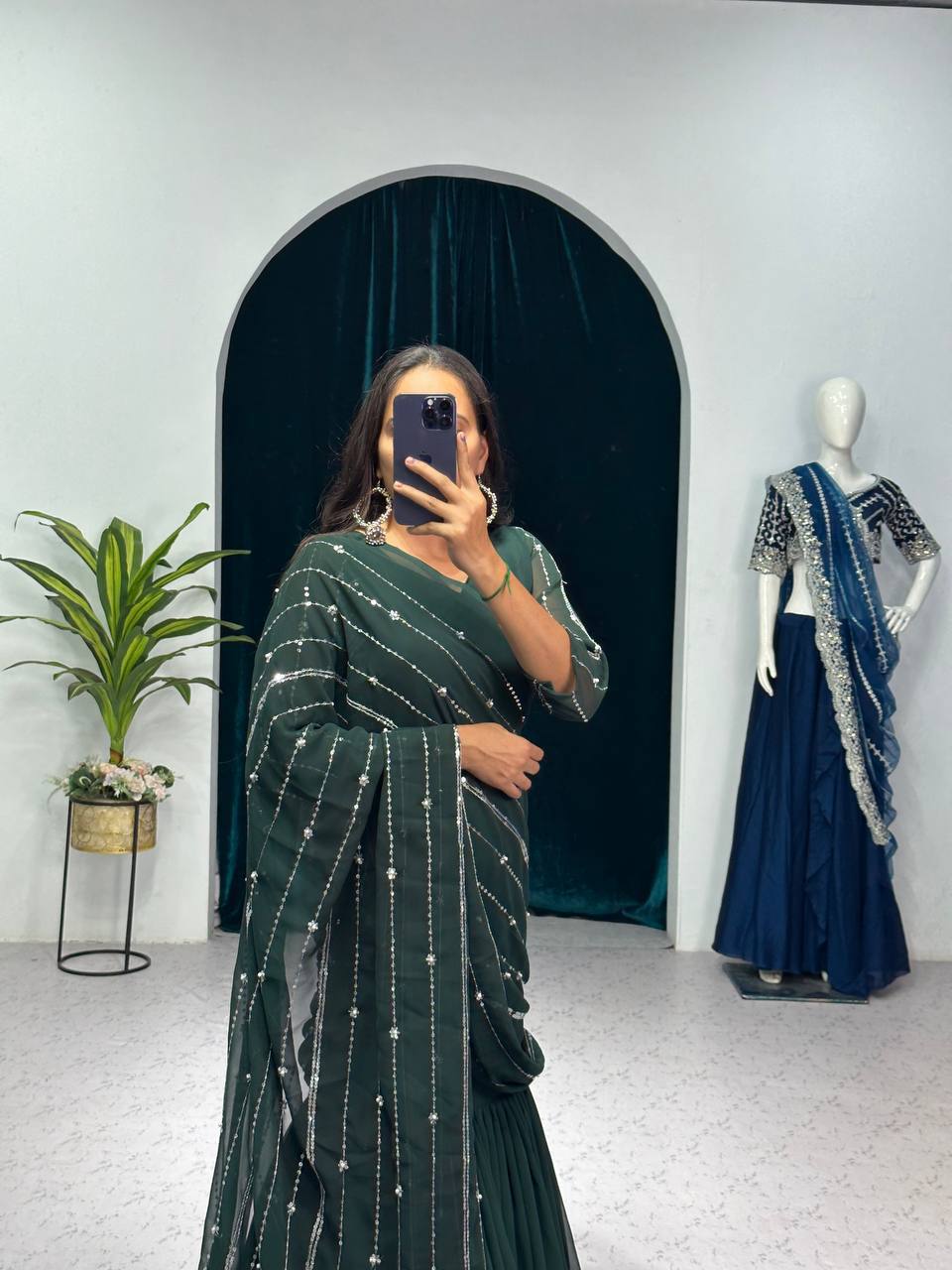 Partywear Pearl Work Lehenga Saree – Ready to Wear