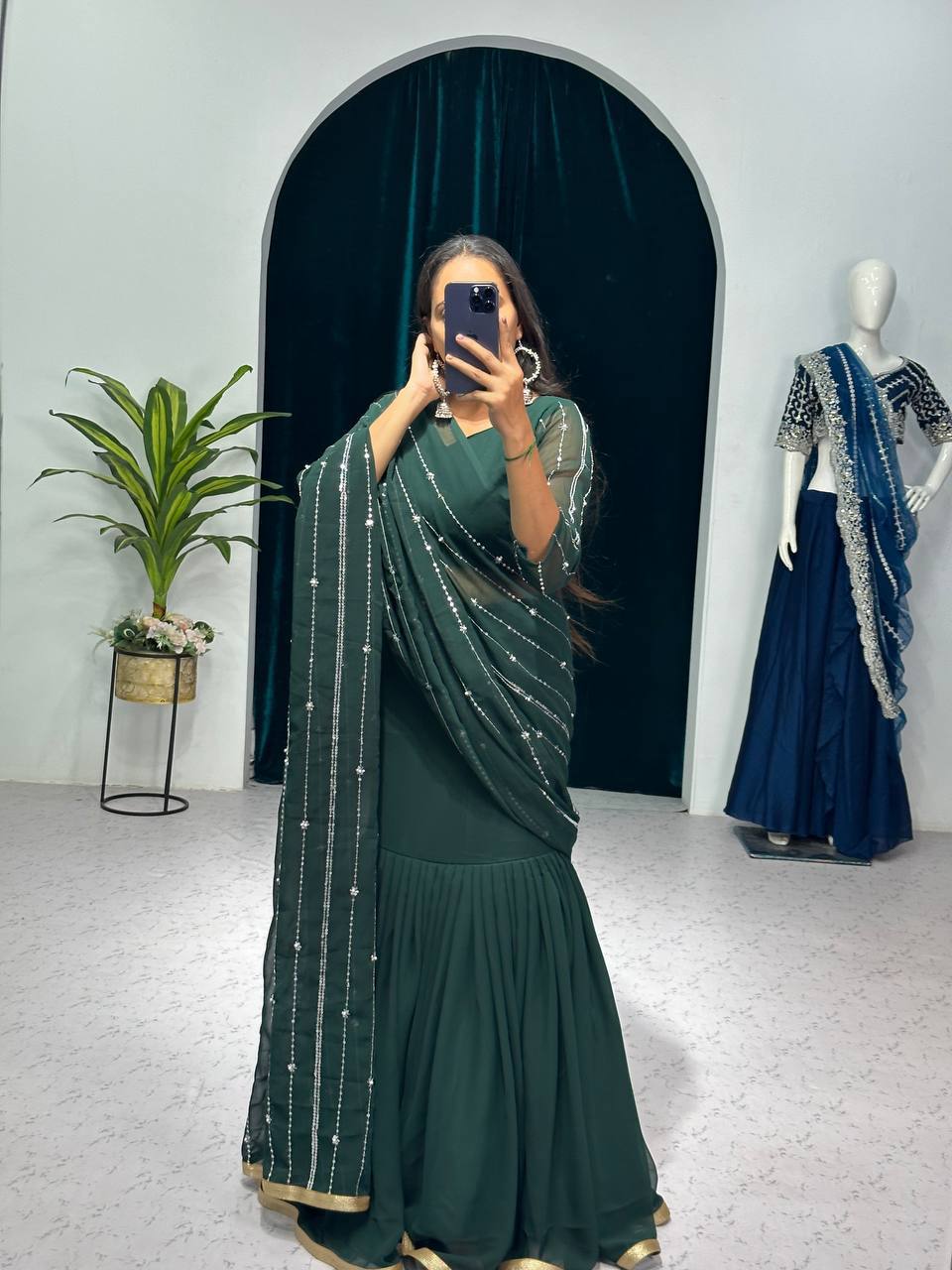 Partywear Pearl Work Lehenga Saree – Ready to Wear