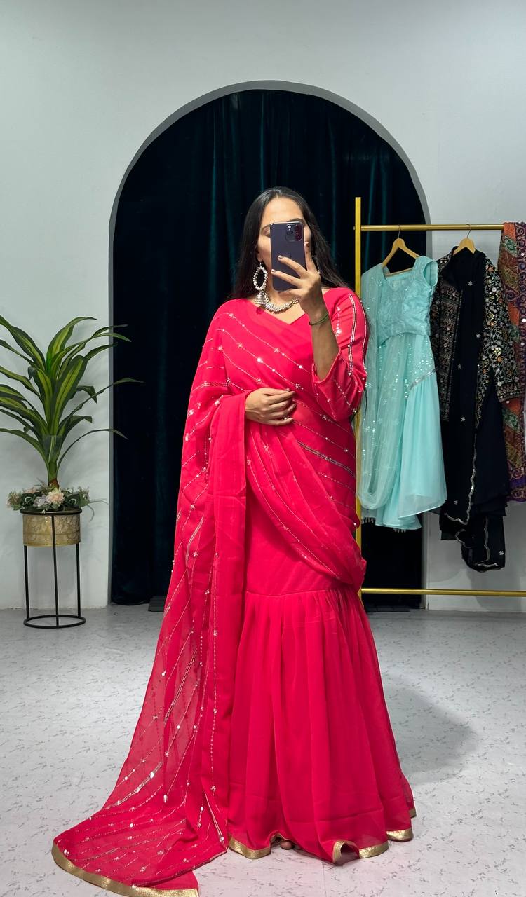 Partywear Pearl Work Lehenga Saree – Ready to Wear