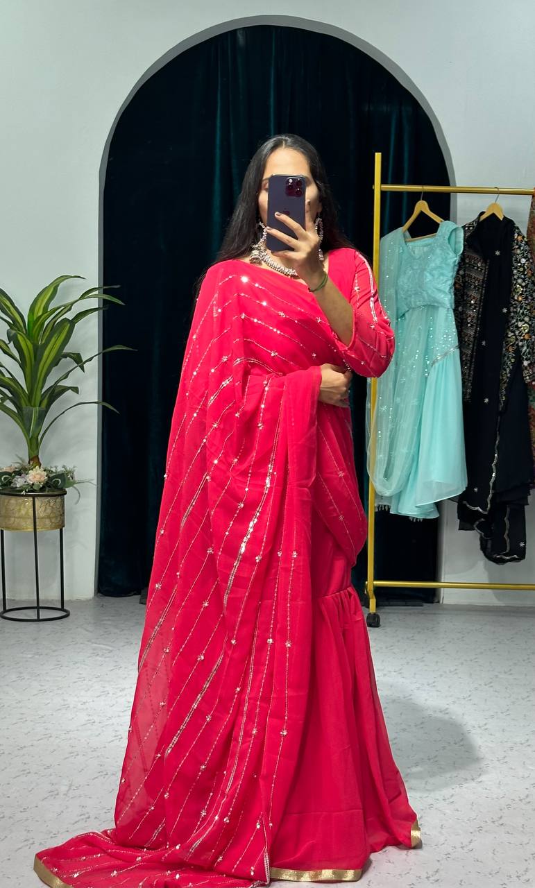 Partywear Pearl Work Lehenga Saree – Ready to Wear