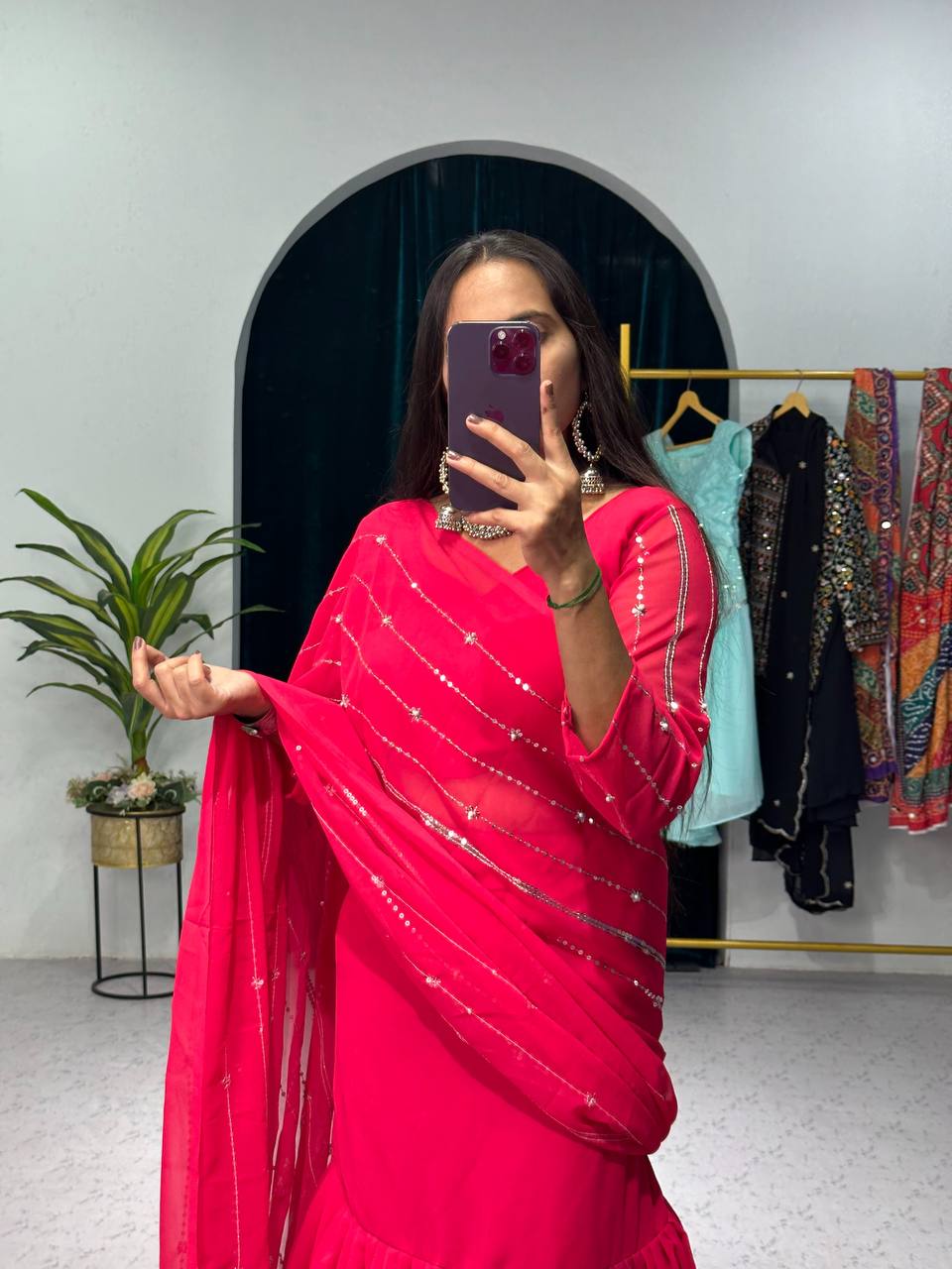 Partywear Pearl Work Lehenga Saree – Ready to Wear