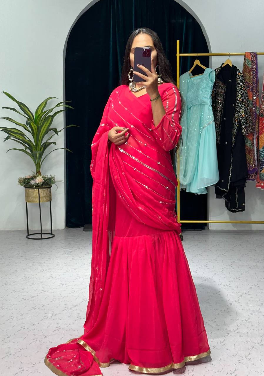 Partywear Pearl Work Lehenga Saree – Ready to Wear