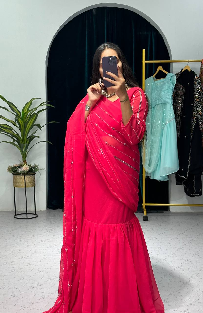 Partywear Pearl Work Lehenga Saree – Ready to Wear
