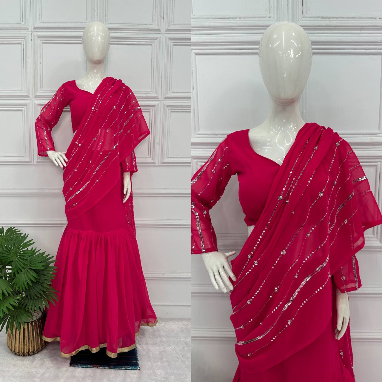 Partywear Pearl Work Lehenga Saree – Ready to Wear