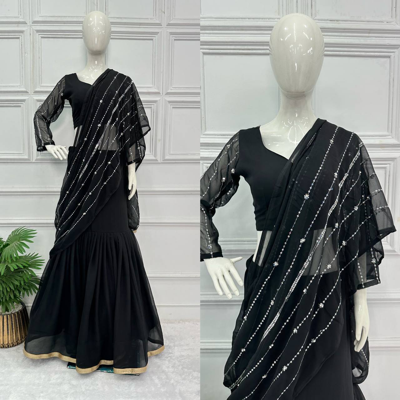Partywear Pearl Work Lehenga Saree – Ready to Wear