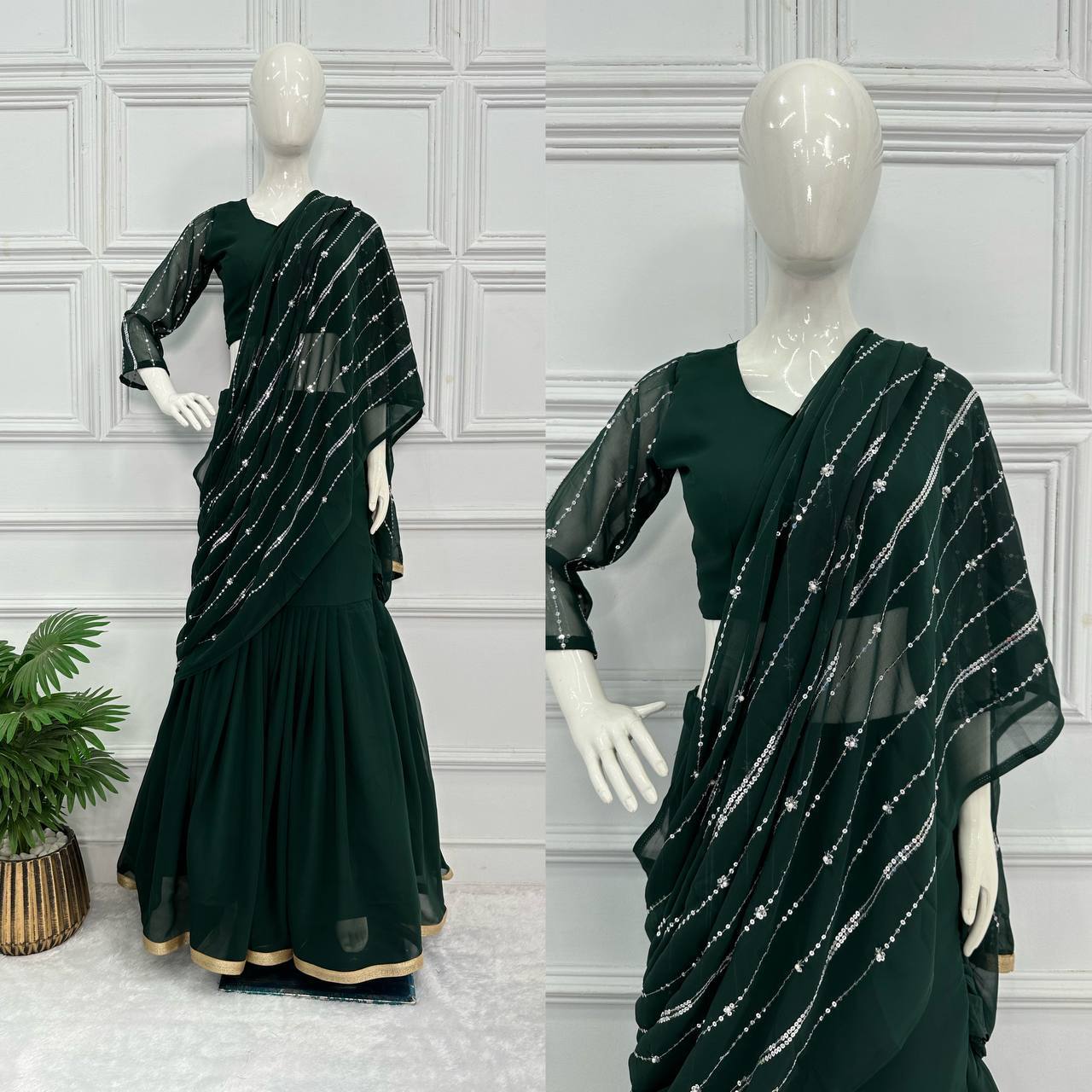 Partywear Pearl Work Lehenga Saree – Ready to Wear