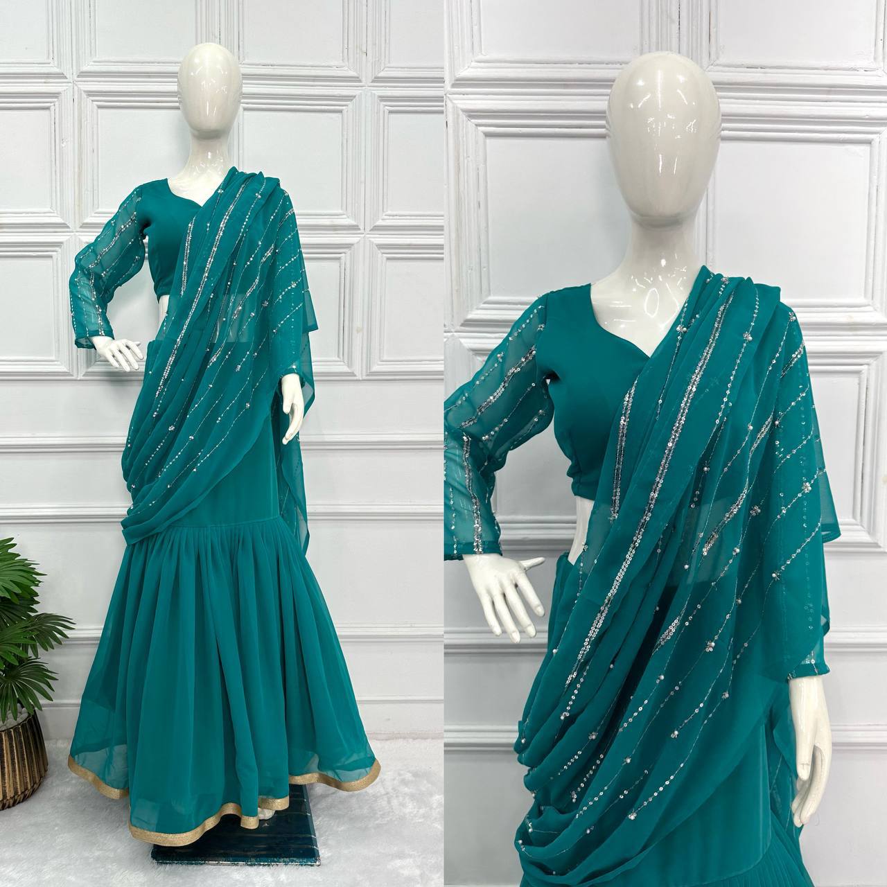 Partywear Pearl Work Lehenga Saree – Ready to Wear