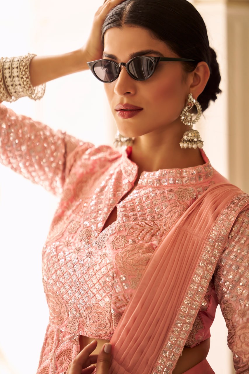 Royal Grace: Peacock Embroidered Blouse Set