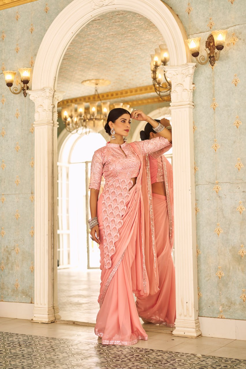 Royal Grace: Peacock Embroidered Blouse Set
