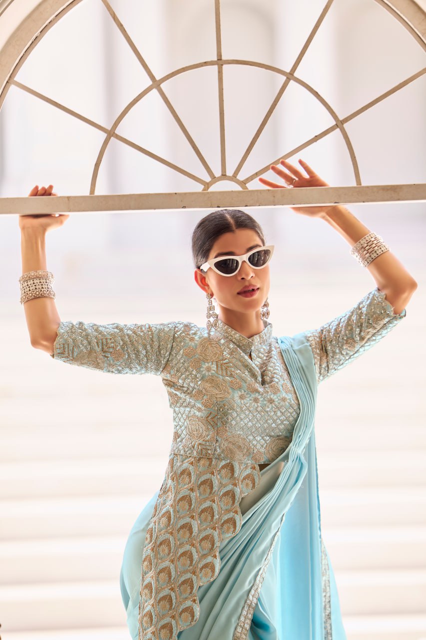 Royal Grace: Peacock Embroidered Blouse Set