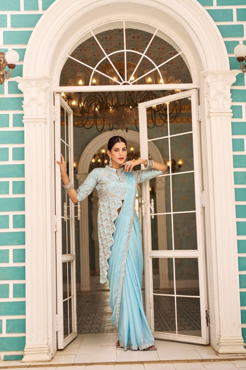 Royal Grace: Peacock Embroidered Blouse Set