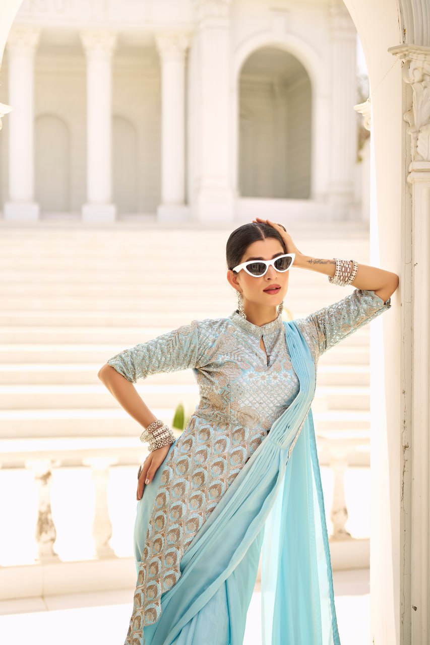 Royal Grace: Peacock Embroidered Blouse Set