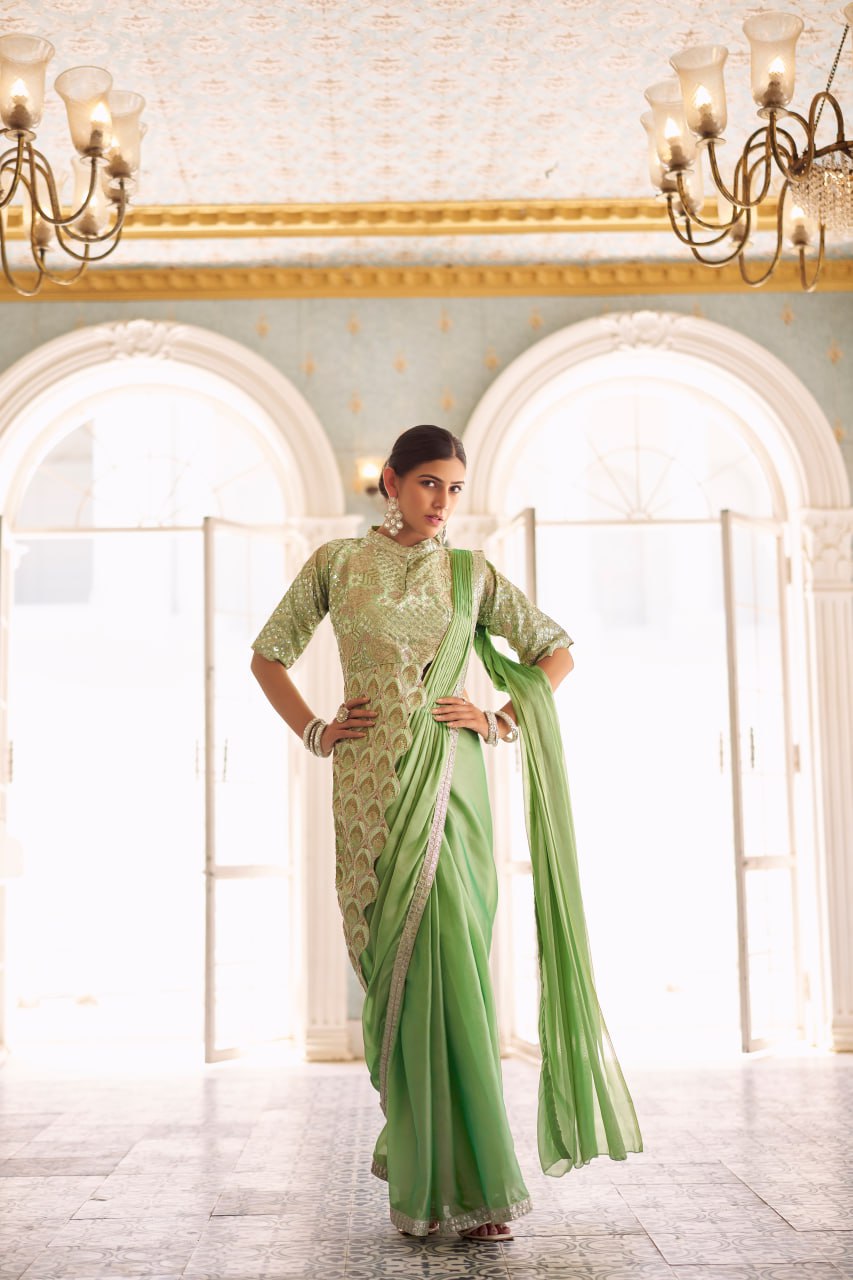 Royal Grace: Peacock Embroidered Blouse Set