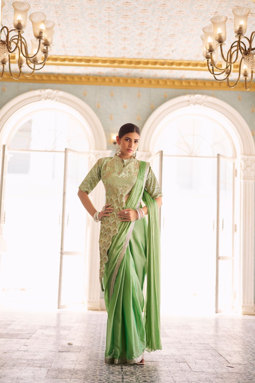 Royal Grace: Peacock Embroidered Blouse Set
