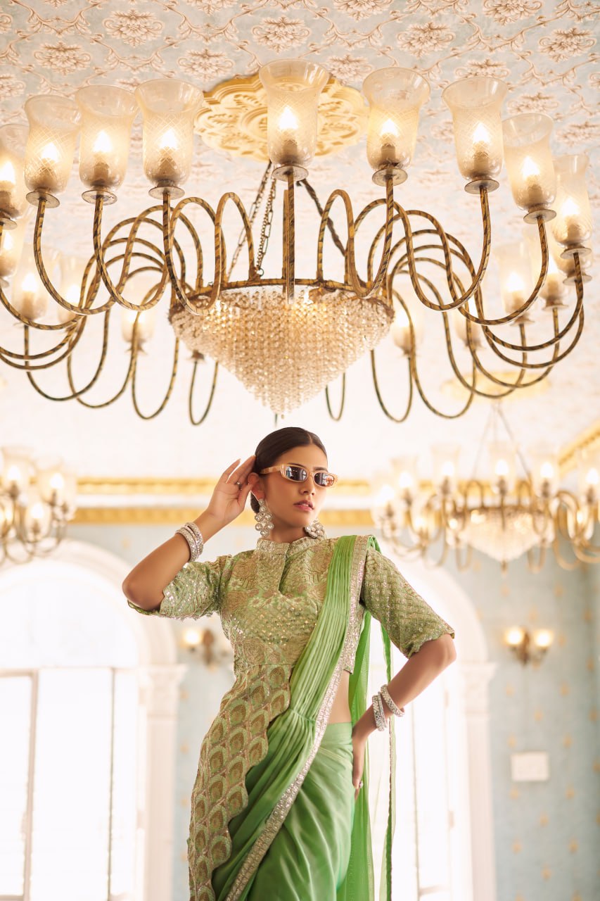 Royal Grace: Peacock Embroidered Blouse Set