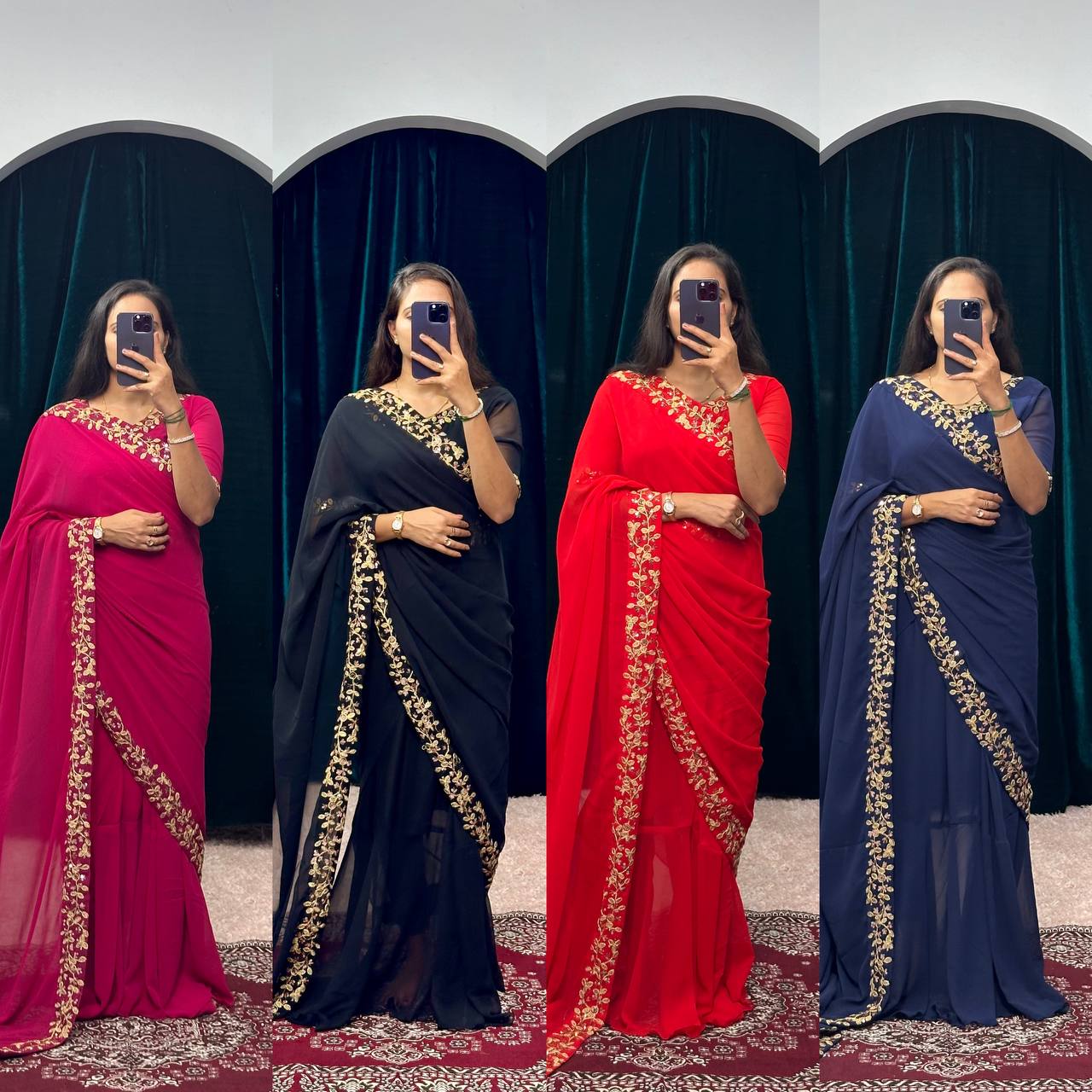 Premium Faux Georgette Gown-Saree with Embroidered Lace Border
