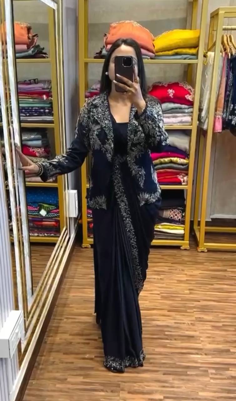 Heavy Work Readymade Saree with Waist Belt &amp; Koti