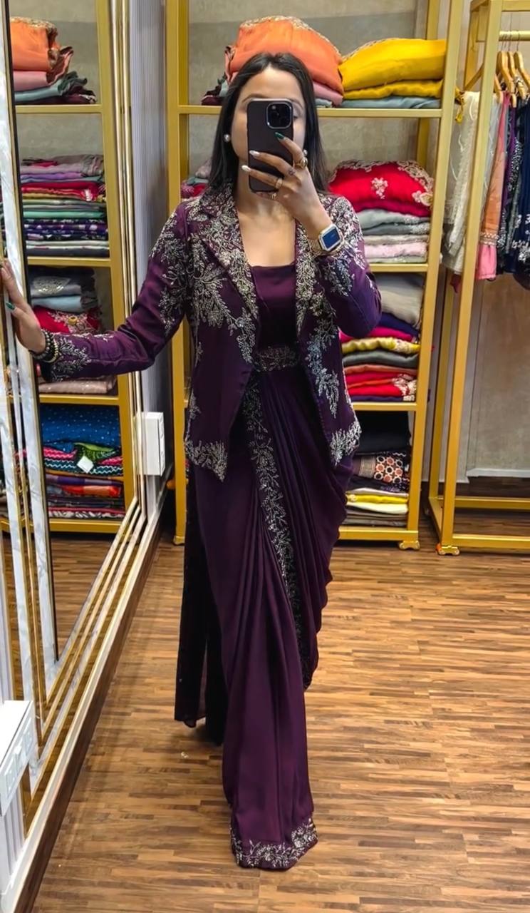 Heavy Work Readymade Saree with Waist Belt &amp; Koti