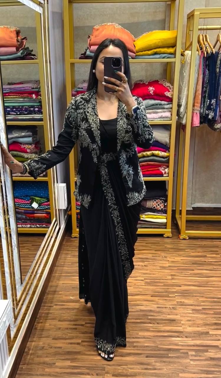 Heavy Work Readymade Saree with Waist Belt &amp; Koti