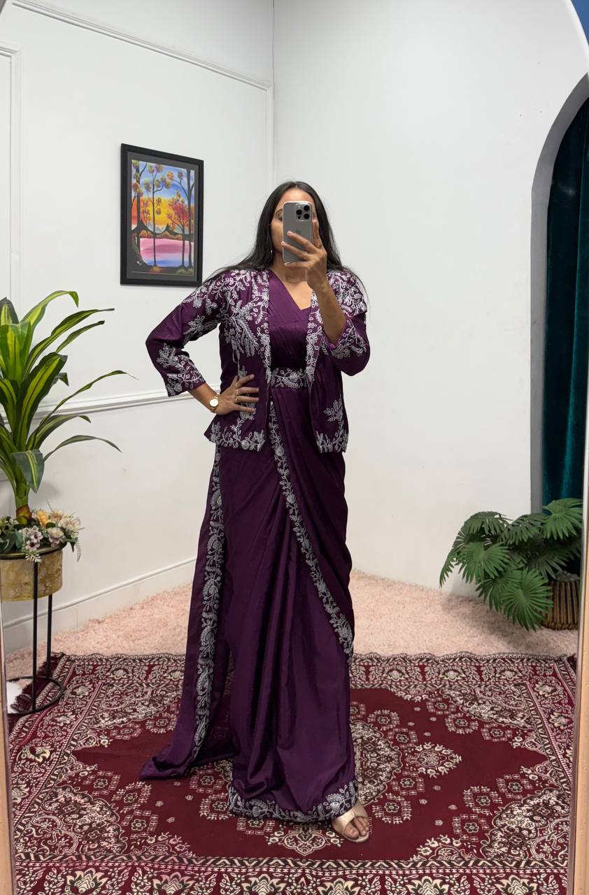 Heavy Work Readymade Saree with Waist Belt &amp; Koti