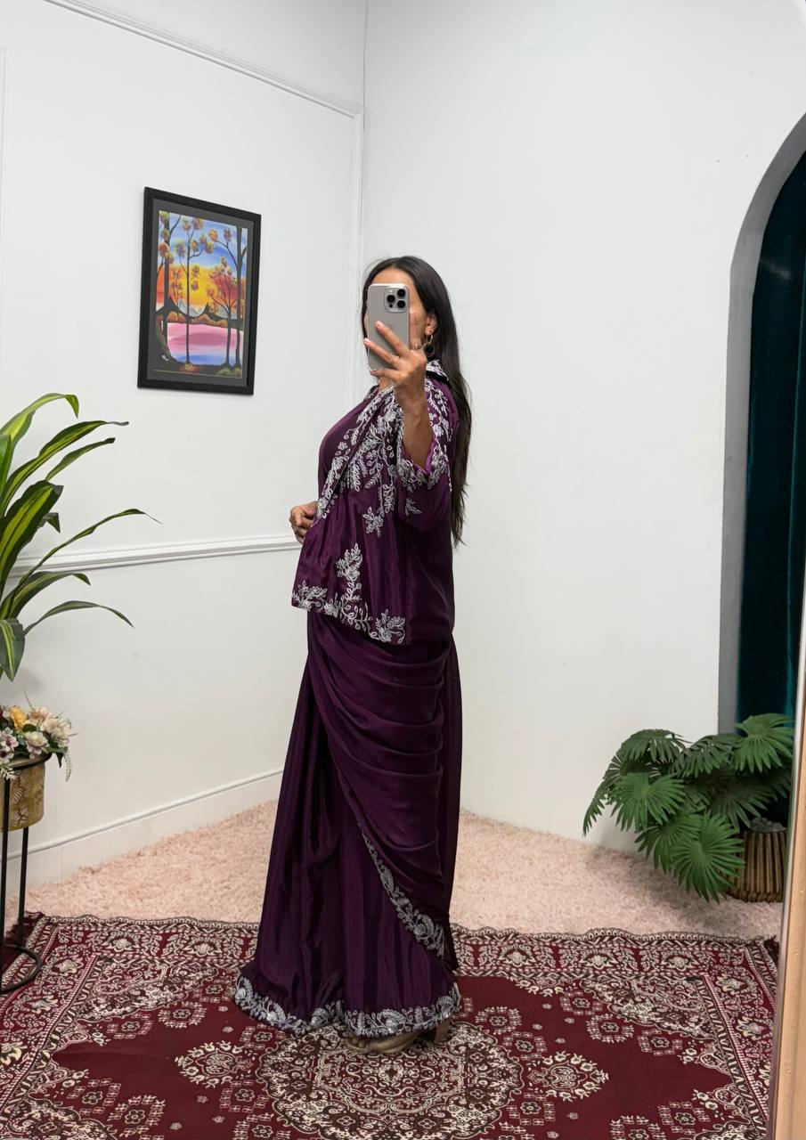 Heavy Work Readymade Saree with Waist Belt &amp; Koti