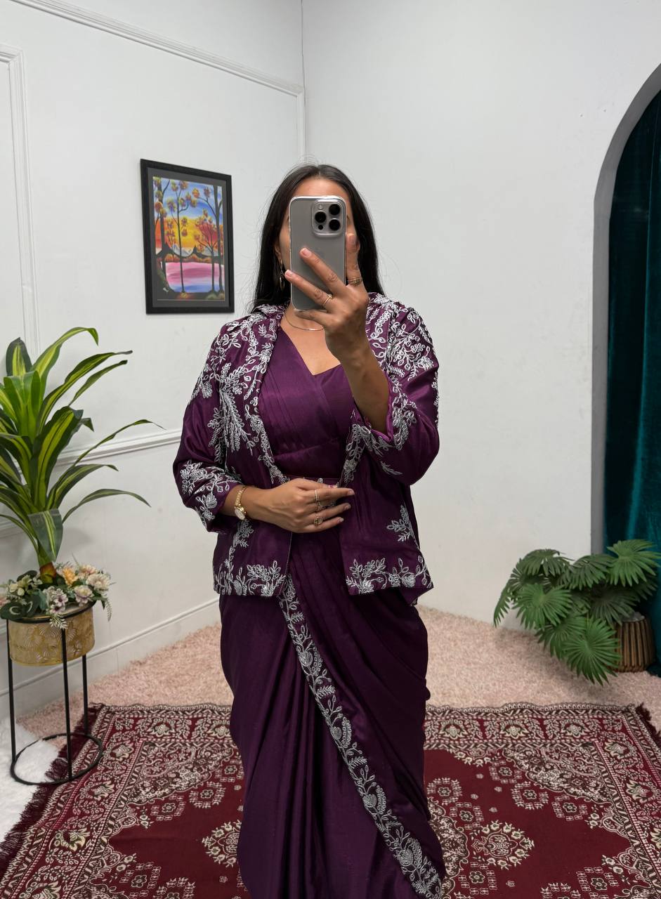 Heavy Work Readymade Saree with Waist Belt &amp; Koti