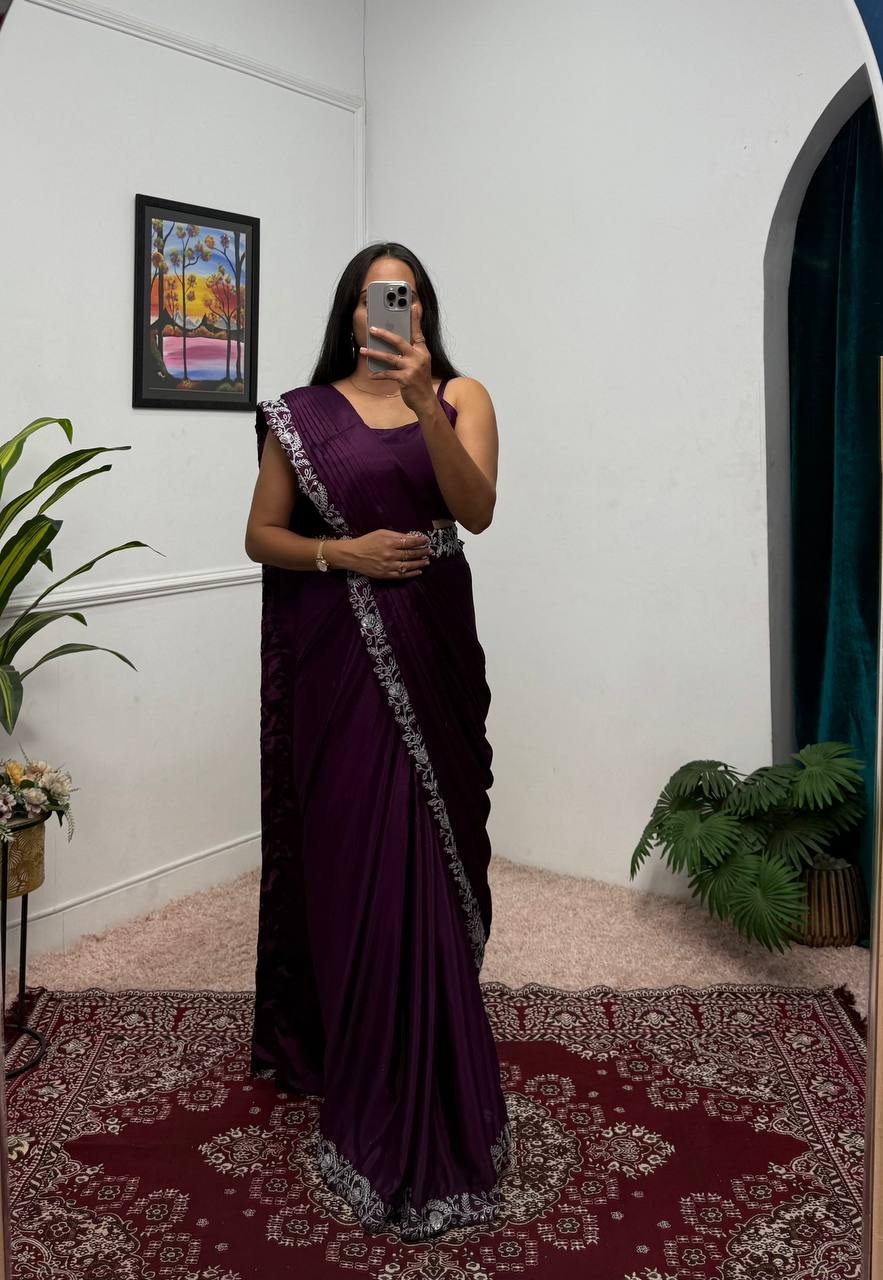 Heavy Work Readymade Saree with Waist Belt &amp; Koti