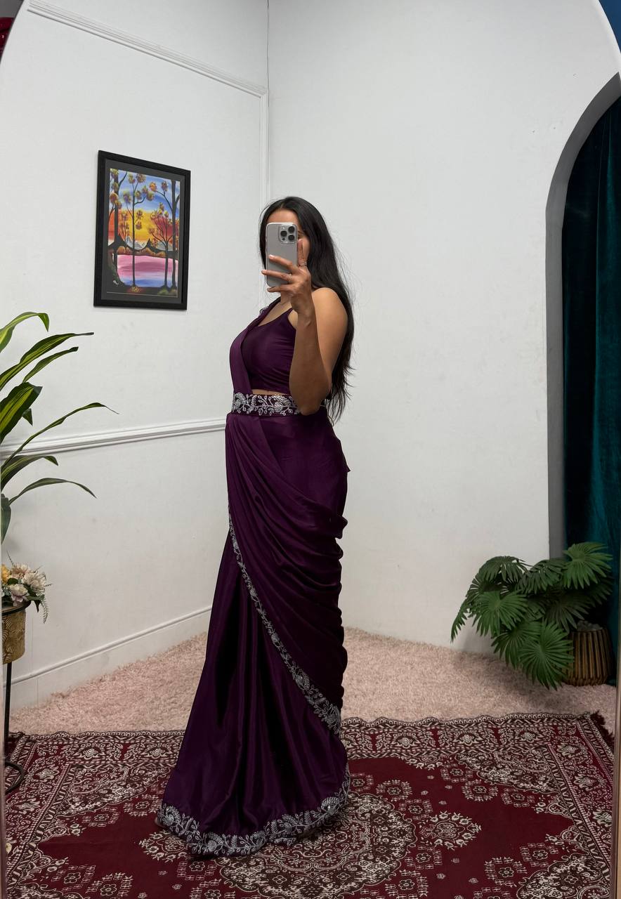 Heavy Work Readymade Saree with Waist Belt &amp; Koti