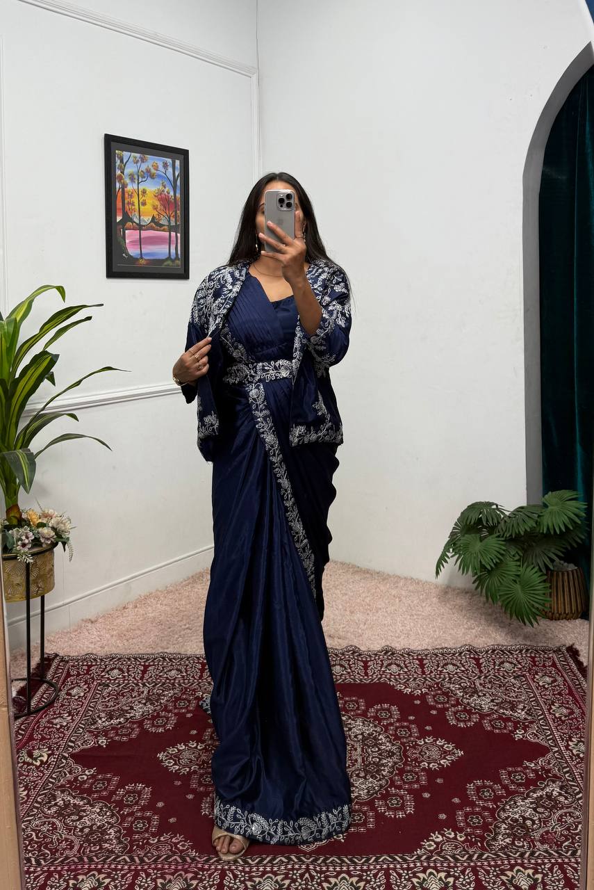 Heavy Work Readymade Saree with Waist Belt &amp; Koti