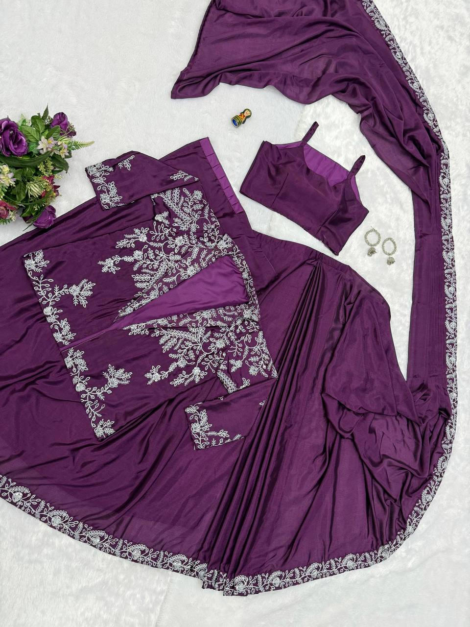 Heavy Work Readymade Saree with Waist Belt &amp; Koti