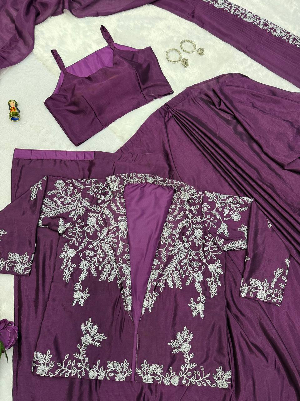 Heavy Work Readymade Saree with Waist Belt &amp; Koti