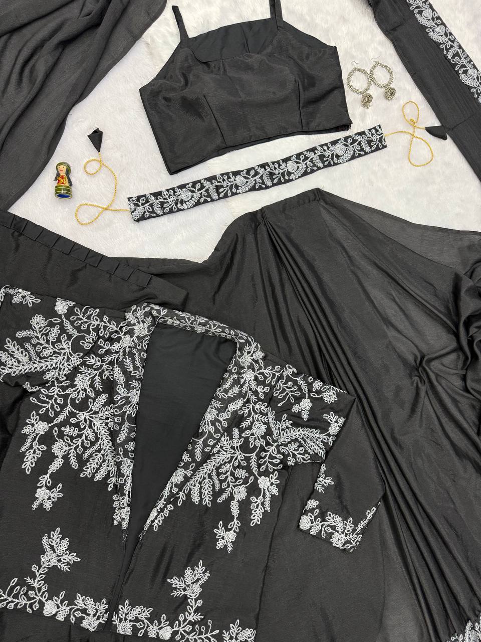 Heavy Work Readymade Saree with Waist Belt &amp; Koti