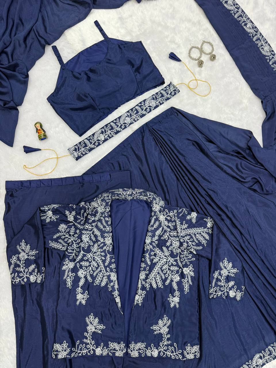 Heavy Work Readymade Saree with Waist Belt &amp; Koti